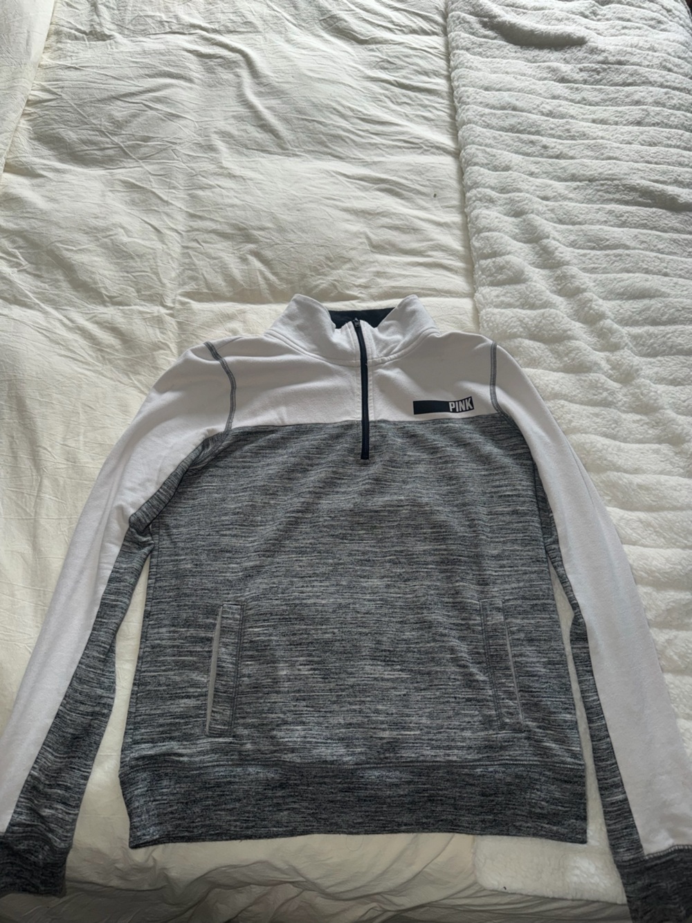 PINK Victoria's Secret Men's Gray Heather & White Zip Pullover